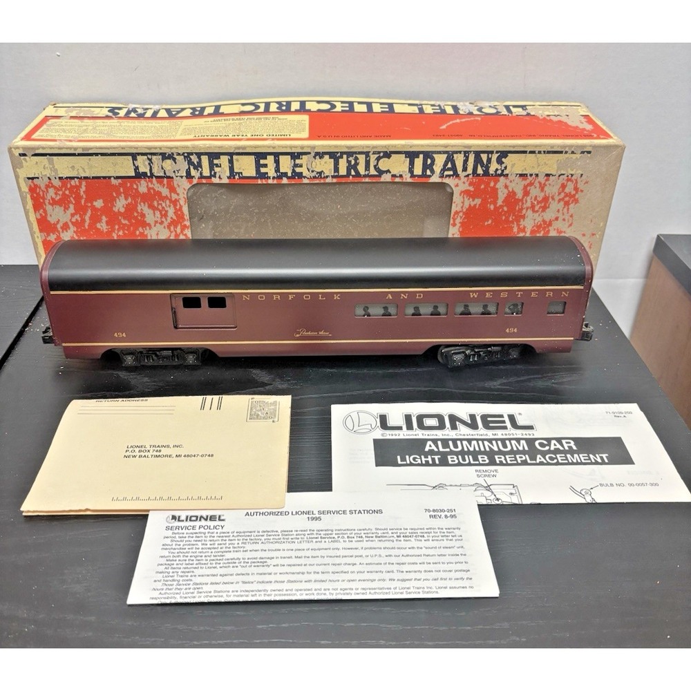 Lionel 6-19140 Norfolk & Western Aluminum Combine Passenger Car #494 W/BOX